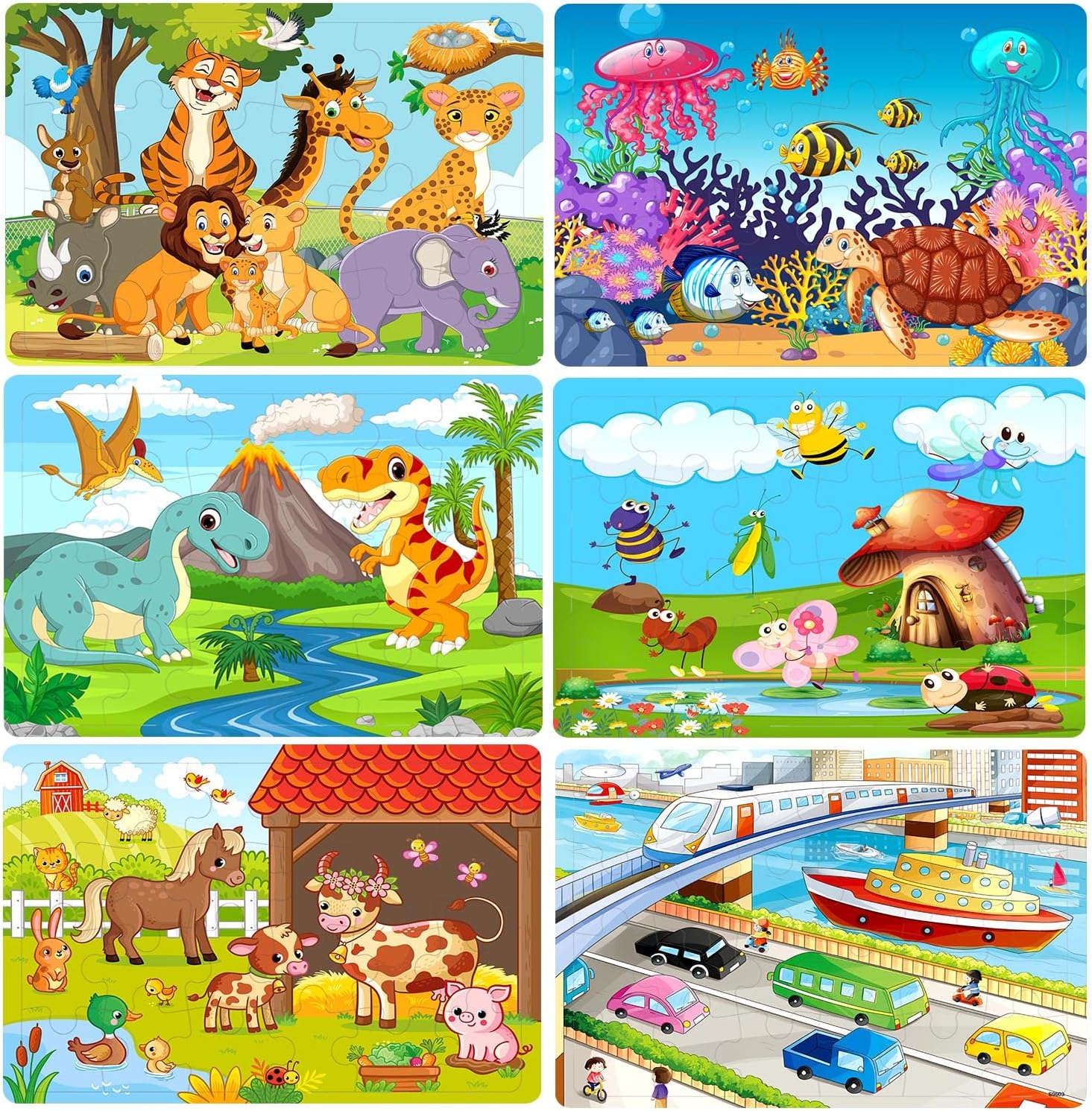 Puzzles for Kids Ages 3-5, 24 Piece Colorful Wooden Puzzles for Toddler Children Learning Educational Puzzles Toys for Boys and Girls Set for Kids 3 4 5 6 Year Old (6 Puzzles)