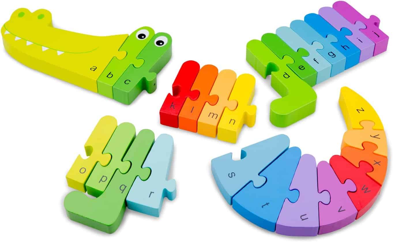 New Classic Toys Alphabet Puzzle Crocodile Educational Wooden Toys for 3 Year Old Boy and Girl Toddlers Learn The Alphabet