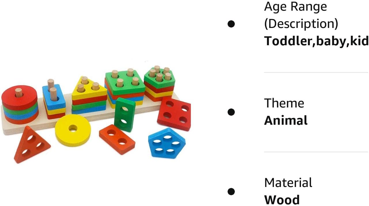 GETIANLAI Wooden Educational Preschool Toddler Toys Shape Color Sorting Block Puzzles for Boys & Girls