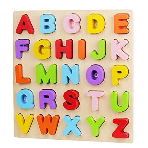 Alphabet Puzzle, WOOD CITY ABC Letter Puzzles for Toddlers 1 2 3 Years Old, Educational Learning Toys for Toddlers, Alphabet Toys with Puzzle Board & Letter Blocks, Best Gifts for Girls and Boys