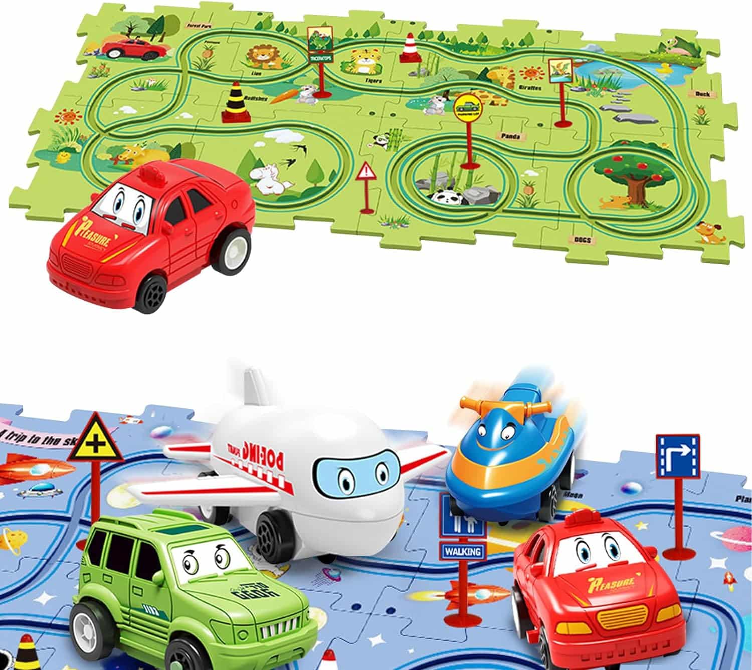 Children's Educational Puzzle Track Car Play Set - DIY Puzzle Tracks with Vehicles, Puzzle Track Play with Vehicles Puzzle Car Tracks for Kids (15 PC, Land)