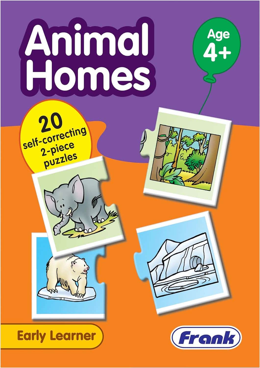Frank Animal Homes Puzzle – 40 Pieces, 20 Self-Correcting 2-Piece Puzzles, Early Learner Educational Jigsaw Puzzle Pair Set with Images | Ages 4 & Above | Educational Toys and Games