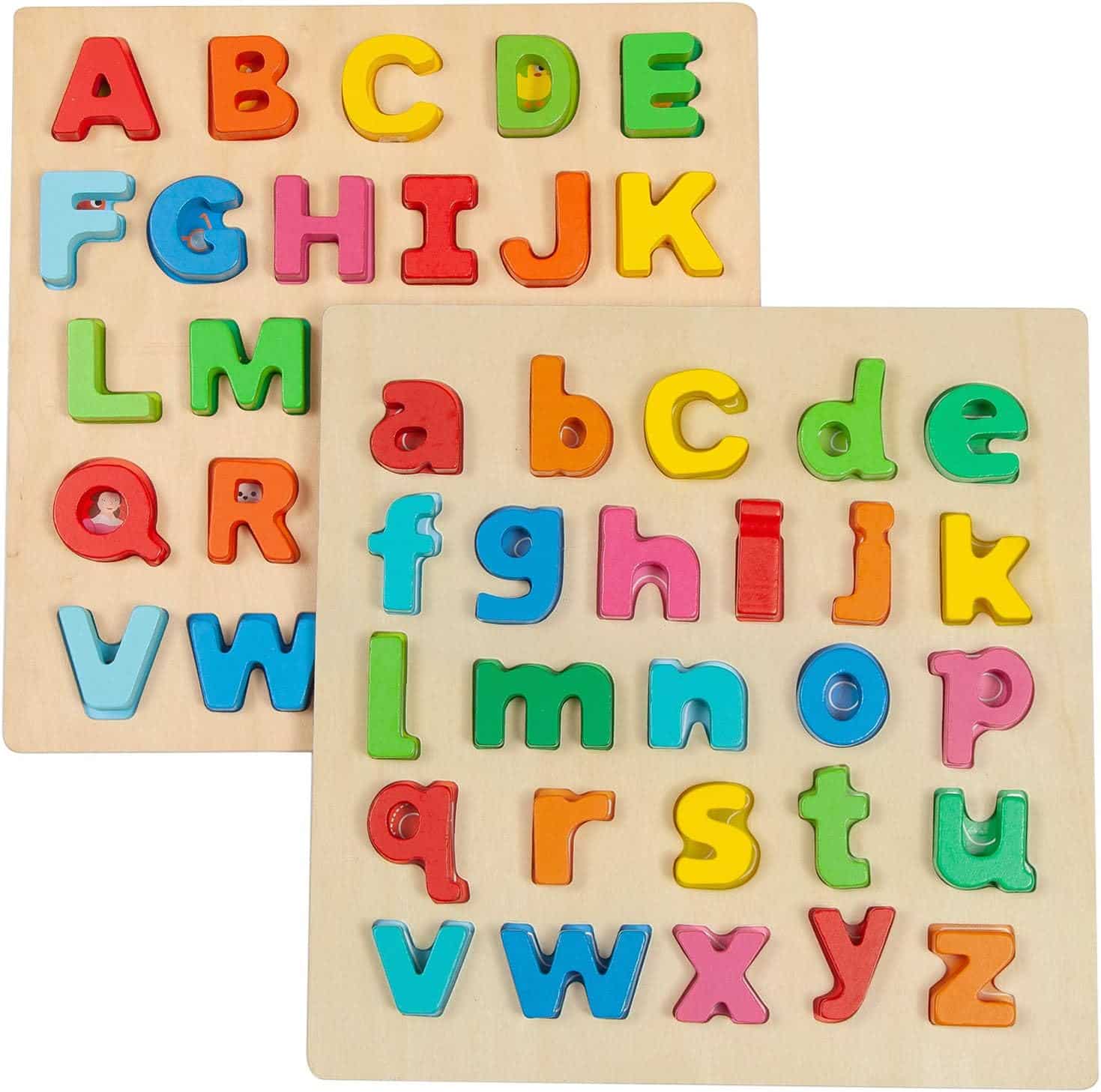 Wondertoys Wooden Alphabet Puzzle for Toddlers Chunky Lowercase & Uppercase Letters ABC Puzzles Board for Preschools Boys and Girls