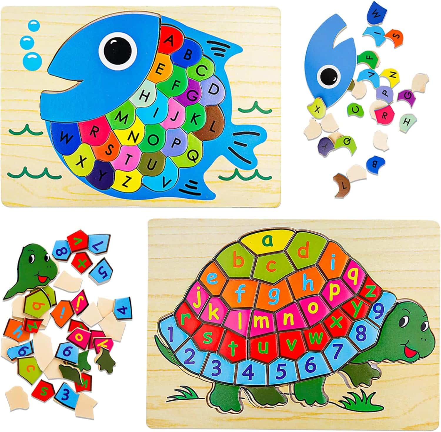 Wooden Puzzles for Toddlers1-3, Animal Toddler Toys for 1 2 3 Year Old Boys Girls,2 Pcs ABC Puzzle Shape Alphabet Puzzles Toys for 1 2 3 Old Girl Boy Christmas Birthday Gifts Learning Educational Toys
