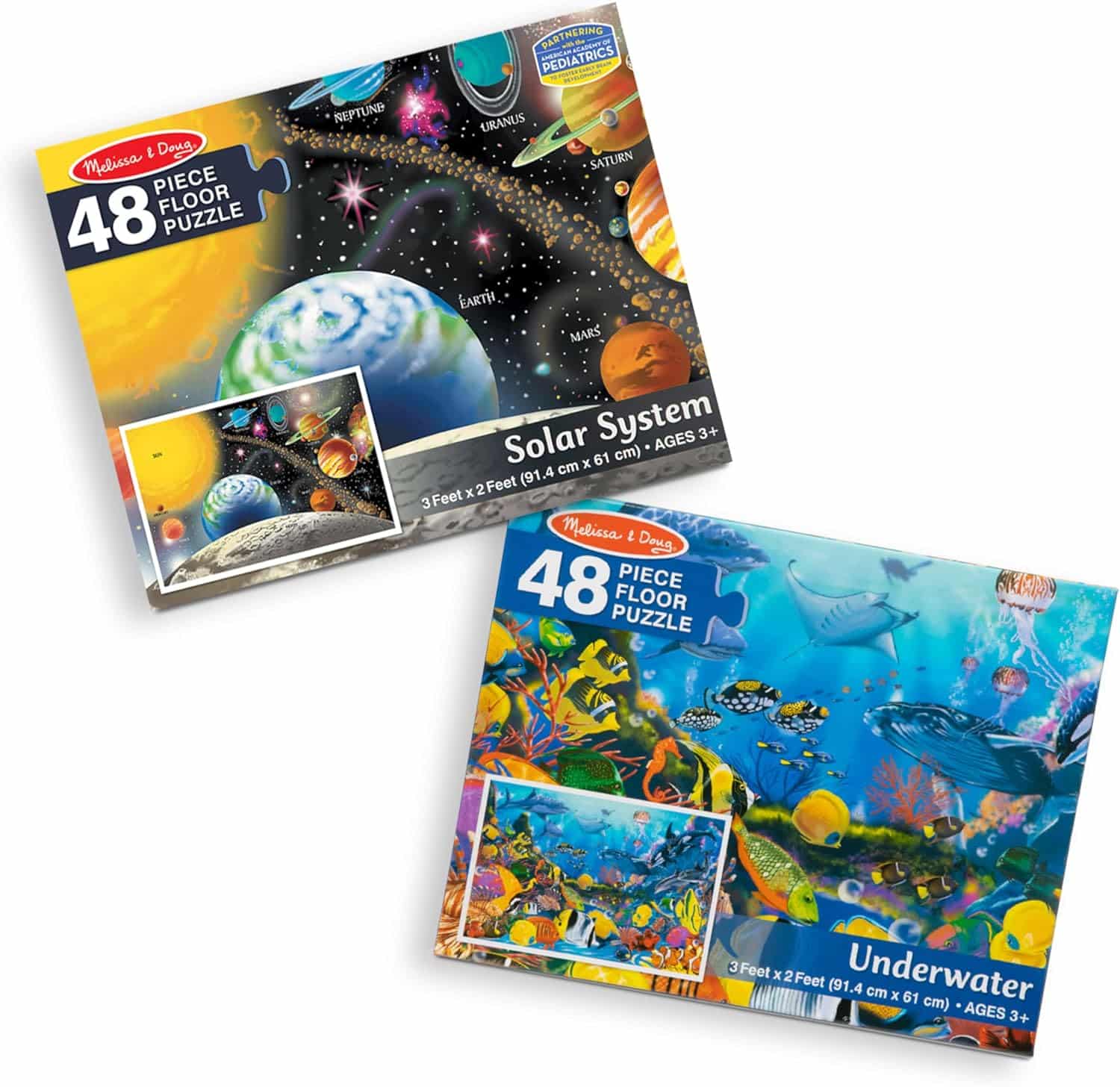 Melissa & Doug Jumbo Jigsaw Floor Puzzle Set - Solar System and Underwater (2 x 3 feet each) - Ocean Puzzles, Planet Puzzles, Educational Puzzles, Large Floor Puzzles For Kids Ages 3+