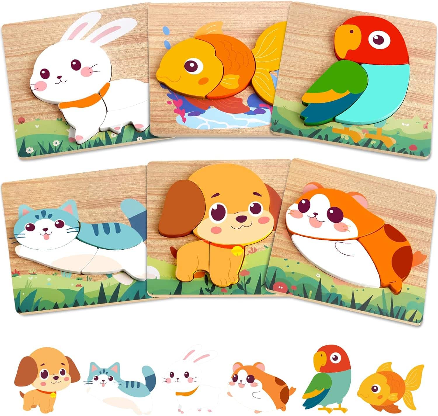 Wooden Puzzles for Toddlers 1-3, Pet Animals Jigsaw Puzzles for Baby Puzzles 12-18 Months, Learning Educational Puzzles for Kids Girl boy Birthday Gift Travel Autistic Wooden Toys