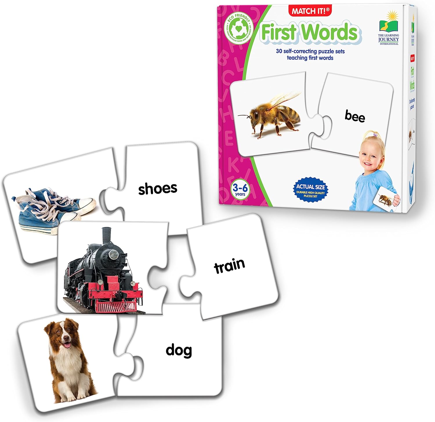 The Learning Journey: Match It! - First Words - 30 Piece Self-Correcting Words with Matching Images for Emerging Readers - Sight Words Puzzle for Kids Ages 3 and Up - Award Winning Toys