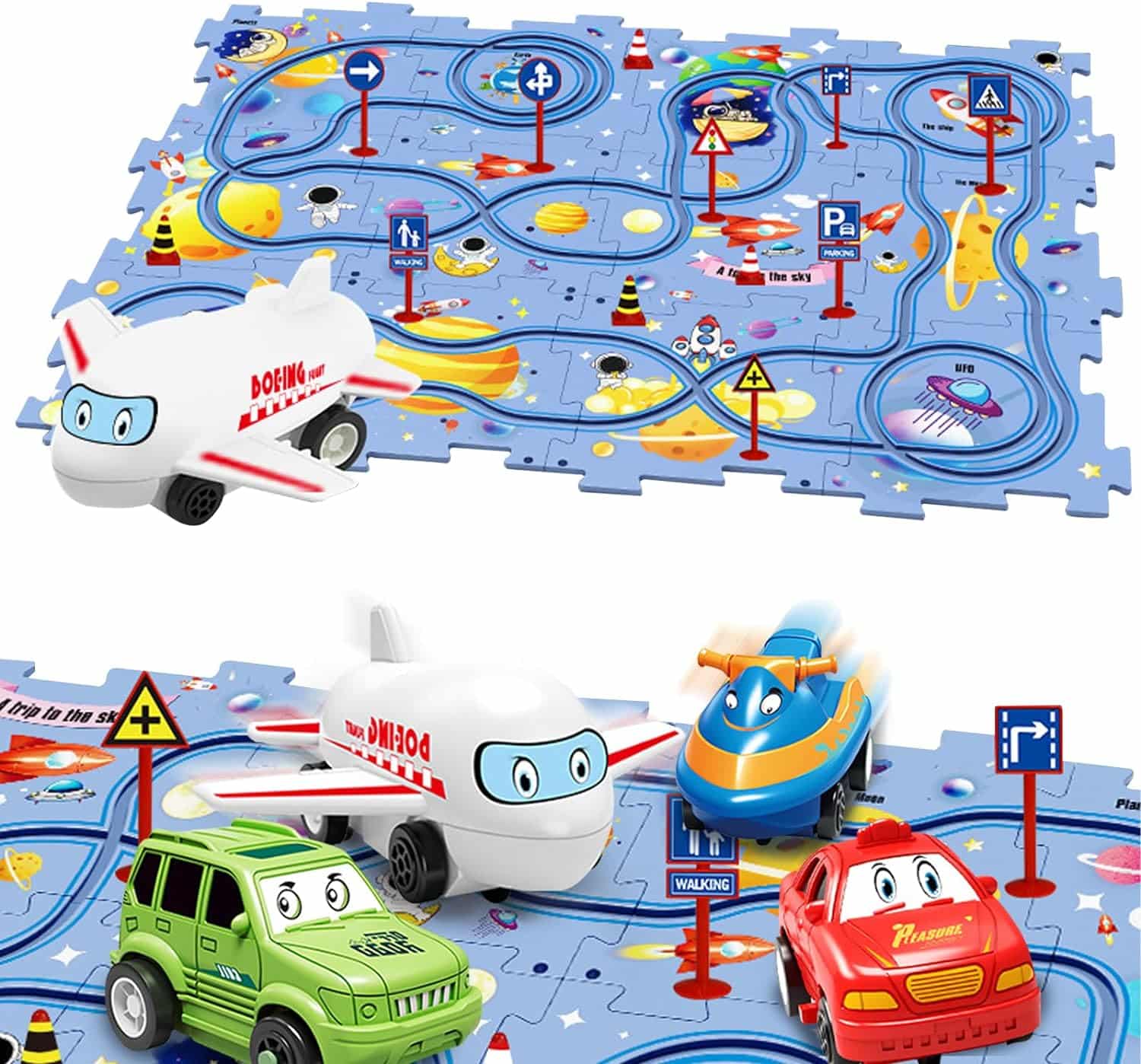 Children's Educational Puzzle Track Car Play Set - DIY Puzzle Tracks with Vehicles, Puzzle Track Play with Vehicles Puzzle Car Tracks for Kids (25 PC, Space)