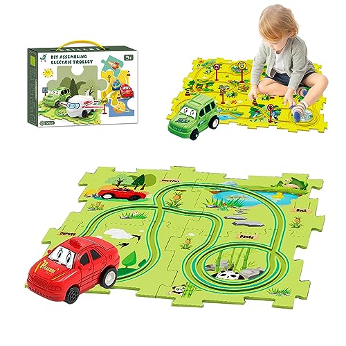 Puzzle Track Car Play Set, DIY Assembling Electric Trolley, Puzzle Track Play Set, Rail Car Puzzle Toys, Children's Educational Puzzle Track Car Play Set Gift for Boys Girls (Land 5pcs)