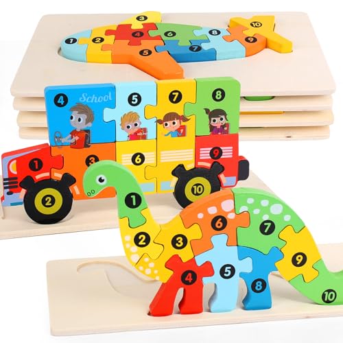 FBAMZ Toddler Puzzles, Wooden Puzzles for Kids Ages 3-5, 6-Pack Educational Puzzles for Kids, Jigsaw Puzzles for Kids 3-5 Years, Children Puzzles, Wooden Puzzles for Toddlers 3-5, Animal Puzzles